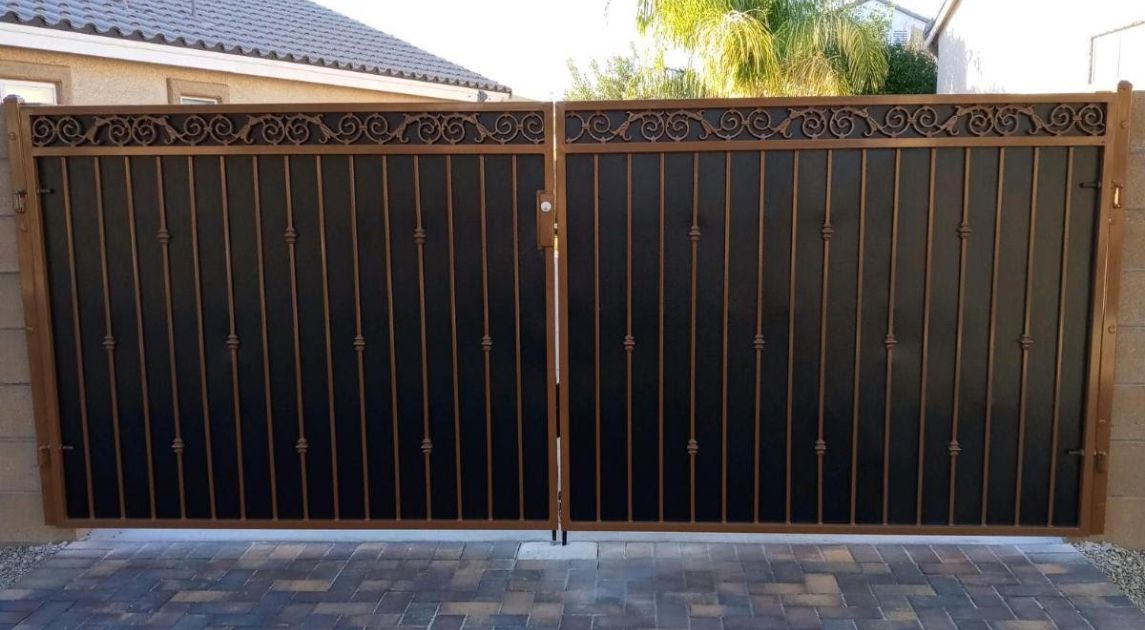 A wrought iron gate leading to a community in Las Vegas.