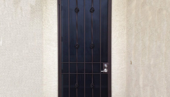 A wrought iron security door for an apartment.
