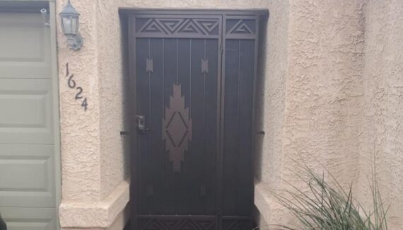 A wrought iron security door.