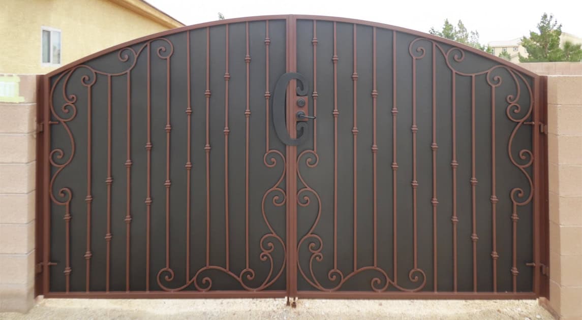 Powder coated wrought iron double gate in Las Vegas.